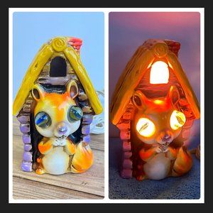 Vintage Lighted Chipmunk Ceramic House, 7.5”(H) x 5.5”(W), Works Well...